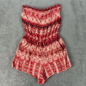 Angie Red and Cream Strapless Boho Romper
